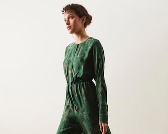 GREEN JUMPSUIT | Jumpsuit Women | Green Printed Jumpsuit | Long Sleeve | Summer | Ethical Fashion | Printed Jumpsuit | Jumpsuit Women Casual