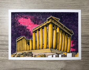 4” x 6” “Ancient Ruins - The Acropolis” Print - Hand Drawn, Drawing, Gift, Print, Greece, Art, Architecture