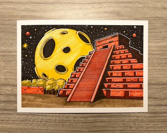 4” x 6” “Ancient Ruins - Chichen Itza” Print - Hand Drawn, Drawing, Gift, Print, Mexico, Mayan, Art, Architecture