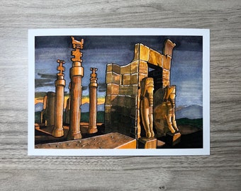 4” x 6” “Ancient Ruins - Gate of Nations” Print - Hand Drawn, Drawing, Gift, Print, Persia, Iran, Persepolis, Art, Architecture