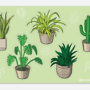 Potted Plant Sticker Sheet - Kaktus, Monstera, Schlange, Spinne, Agave, Wüste, Design