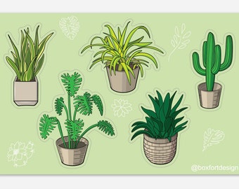 Potted Plant Sticker Sheet - Cactus, Monstera, Snake, Spider, Agave, Desert, Design