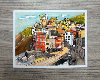 6” x 8” “Cinque Terre” Print - Hand Drawn, Drawing, Gift, Print, Italy, Art, Architecture