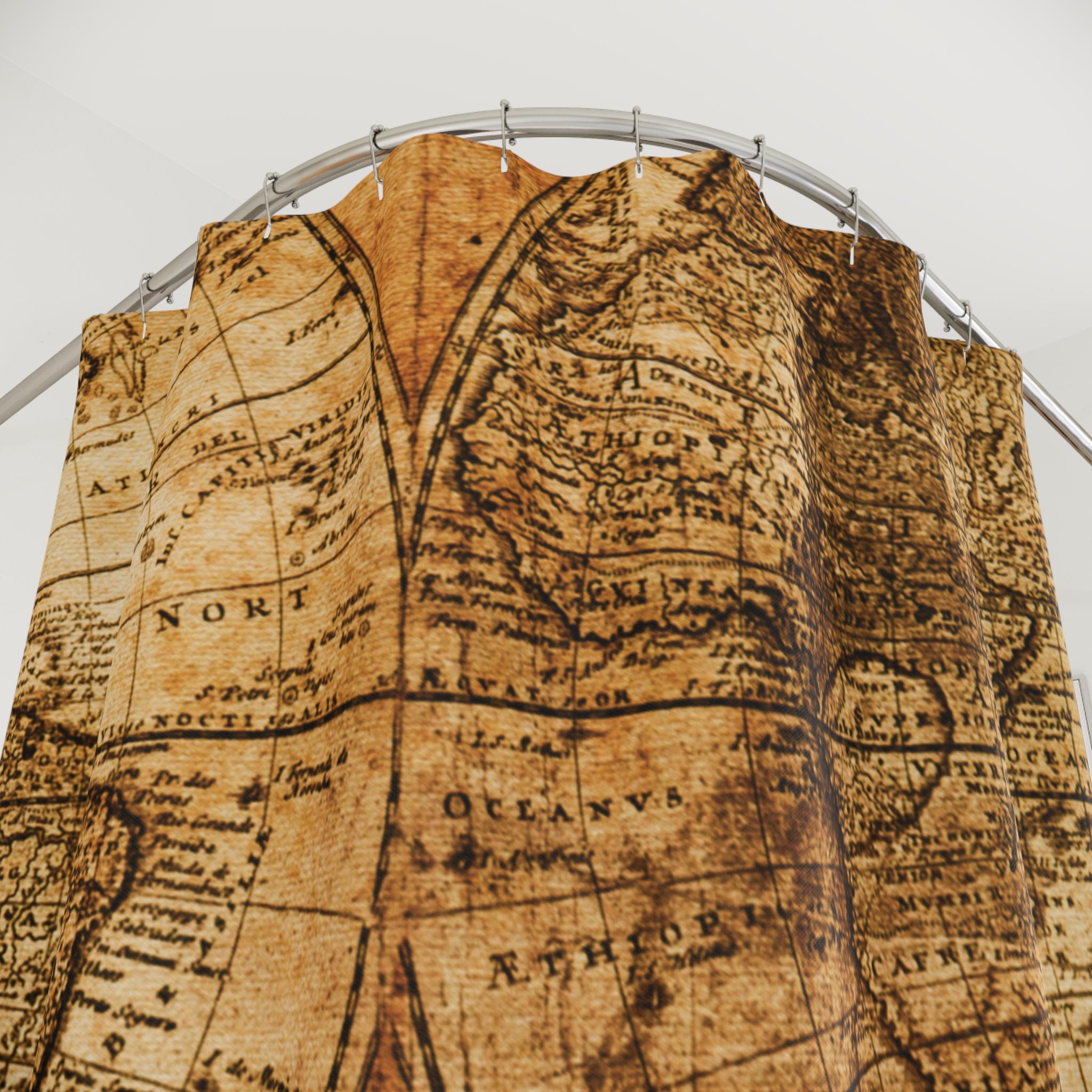 Vintage World Map Shower Curtain | Antique Globe Bathroom Decor - Etsy