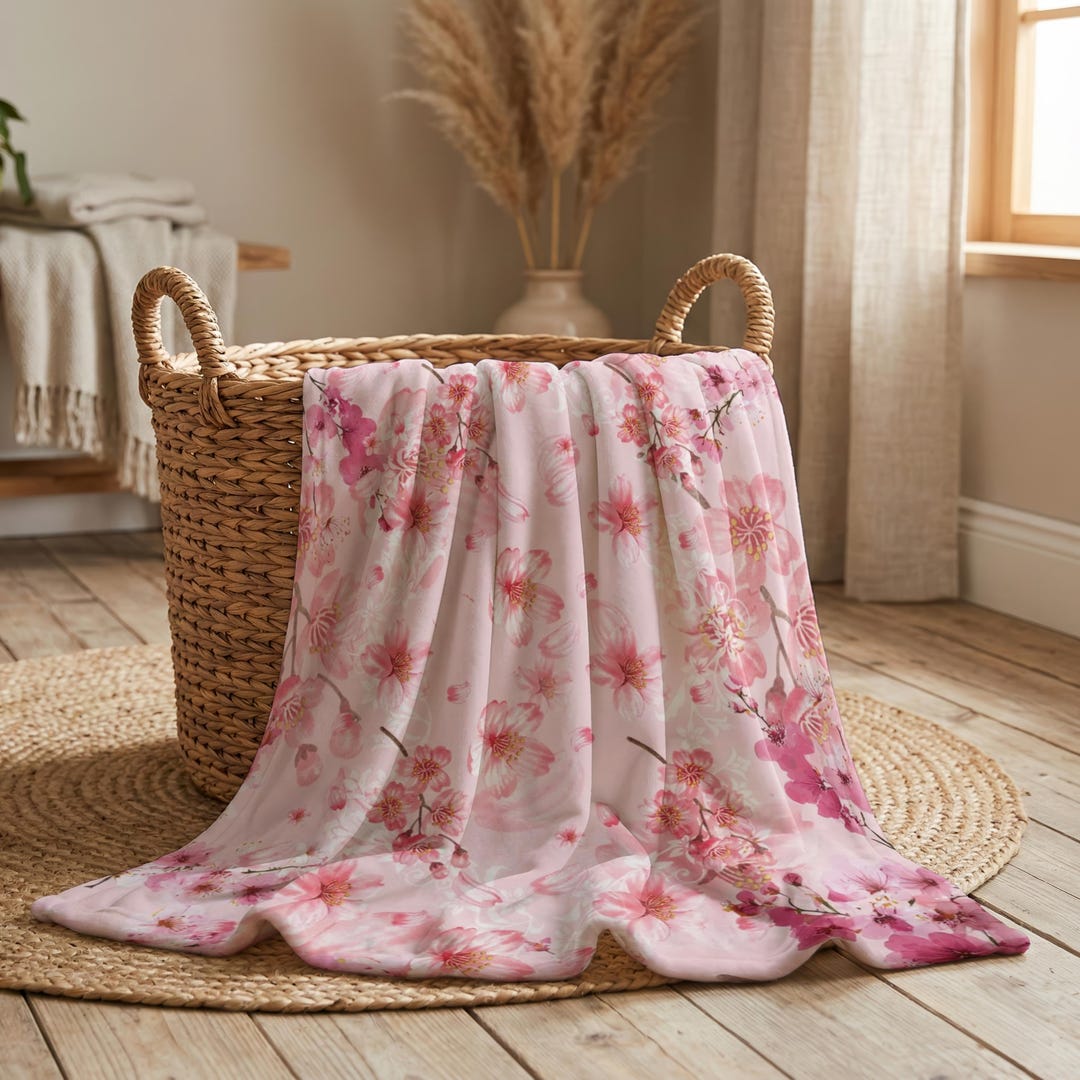 Pink Cherry Blossom Baby Blanket | Floral Fleece Throw - Etsy