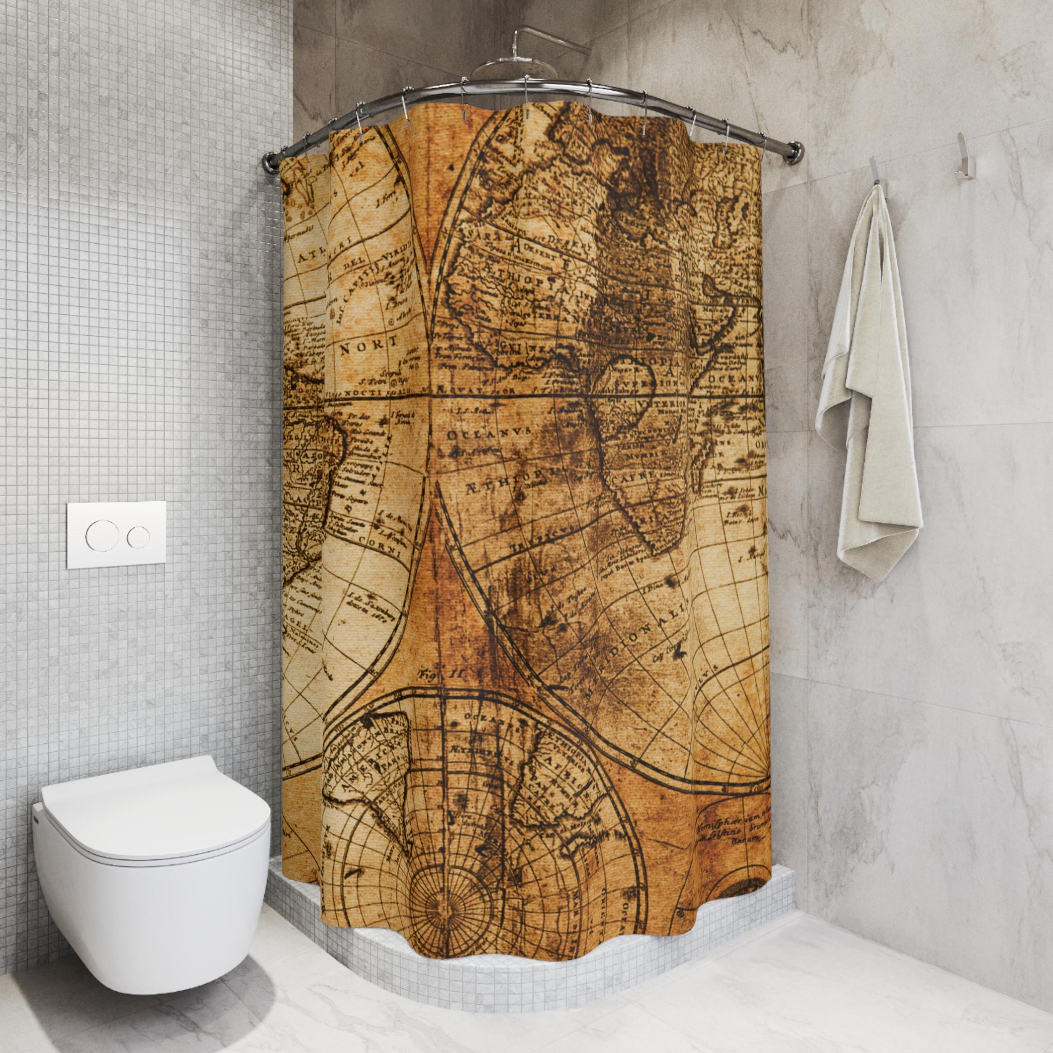 Vintage World Map Shower Curtain | Antique Globe Bathroom Decor - Etsy