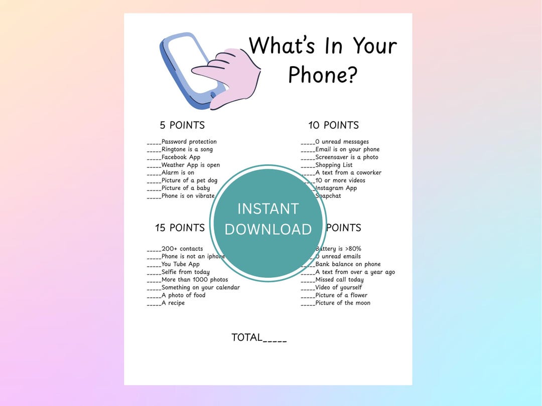 What's on Your Phone Game, Printable Party Game, Fun Activity Page - Etsy