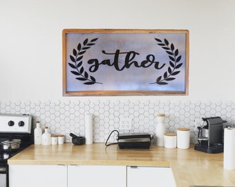 Farmhouse wall decor, Gather wall decor, reclaimed wood, farmhouse, family, wall decor, weathered wall decor