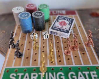 Horse racing game, dice and card game, family game night, party game