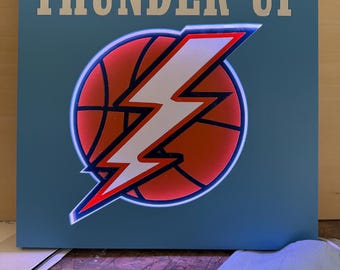 Thunder Up LED Sign | Basketball Fan Wall Decor | Lighted Sports Sign | Game Room Decor | Oklahoma Basketball Gift | LED Backlit Wall Art