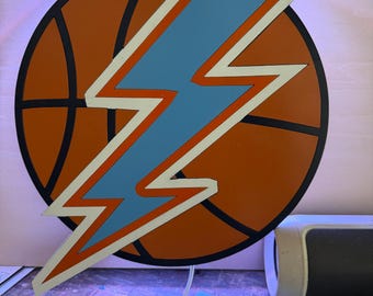 Basketball Lightning Bolt LED Sign | Thunder inspired Lightning Bolt LED Sign | Sports Wall Decor | Basketball Room Light | Game Room Decor