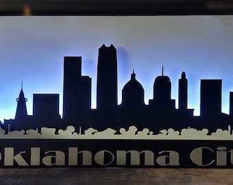 City skyline, LED wall art, New York City, OKC downtown, OKC wall art,  led wall art, home decor, office decor
