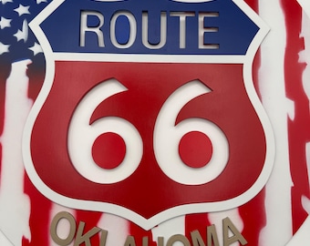 Route 66 LED Wall Sign, 18 Inch Lighted Wood Sign, Vintage Americana Decor, Man Cave Garage Bar Wall Art, Backlit Sign