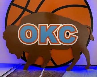 OKC Thunder Inspired Buffalo LED Sign | Basketball Wall Decor | Oklahoma Fan Cave Light | Handmade Sports Gift