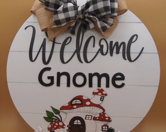 Front Door Decor, Welcome Gnome sign, door decor, welcome gnome, Home decor, gnome, toadstool, front door