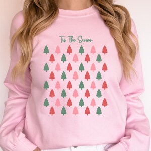 Christmas Tree Farm Sweatshirt: Pink Red Green Checkerboard Crewneck