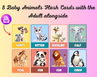 Flash Cards voor babydieren: set van 8, Parents & Babies (digitale download)