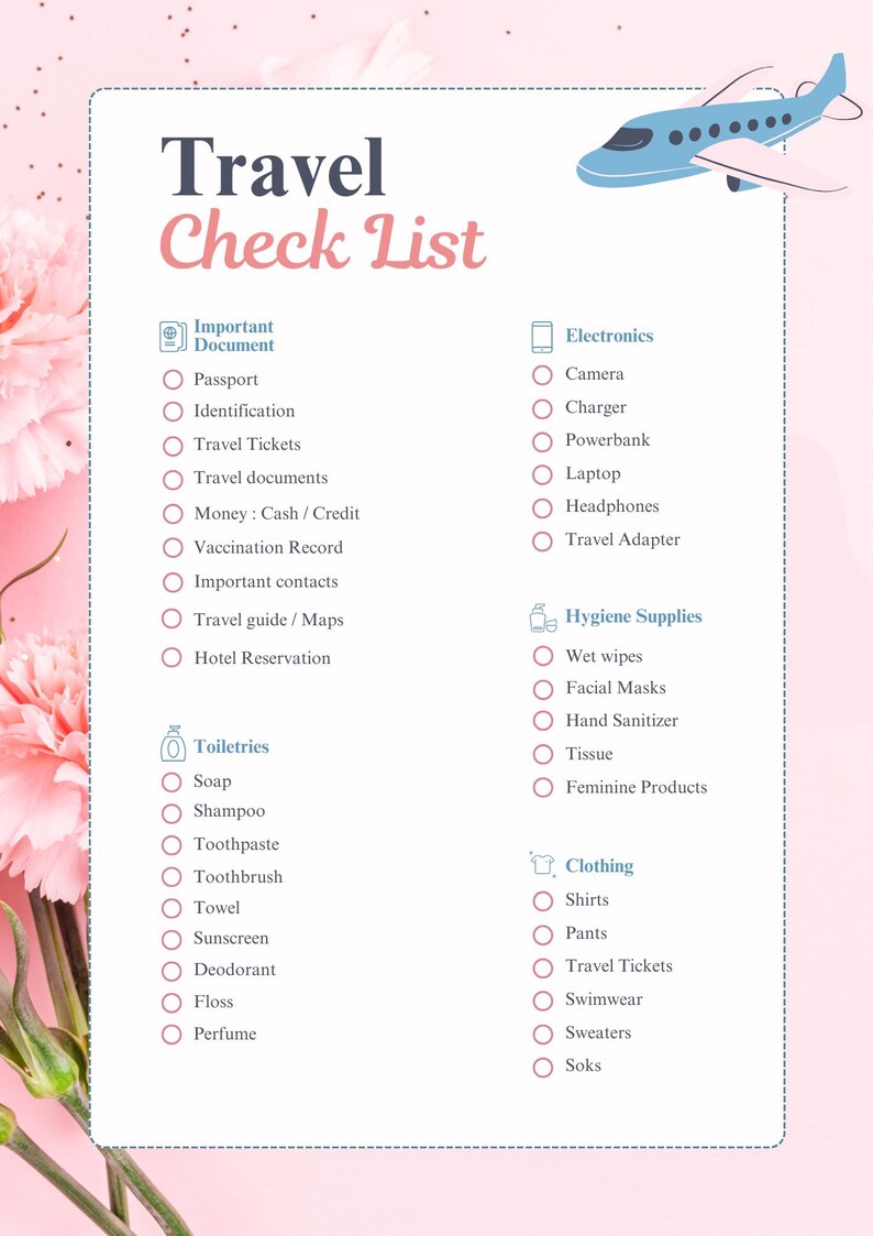 Printable Travel Checklist: Vacation Packing List & Trip Planner (PDF ...