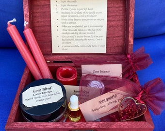 Love Spell Box: Red Candles, Incense, Crystals & Charm