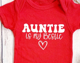 Auntie Is My Bestie Baby Bodysuit, Cotton Baby Shower Gift