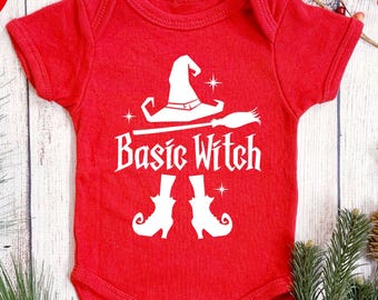 Basic Witch Halloween Bodysuit, Funny Witch Tee, Witch Hat And Broom Youth Shirt, Spooky Season, Halloween Witch, Broomstick Baby Bodysuit