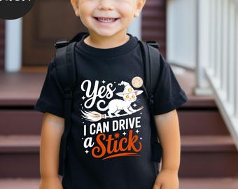 Yes I Can Drive A Stick Bodysuit, Witch Cat Halloween, Halloween Cat, Witch Cat Shirt, Manual Transmission, Witch Kitten Youth Shirt
