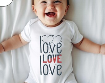 Love Love Love Baby Bodysuit, Valentine's Day Baby Toddler Shirt ,Heart Baby Youth Shirt, First Valentine's Day, baby shower gift,