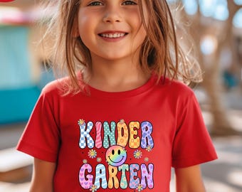 Kindergarten Flower Smile Face Shirt, First Day Of School Youth Shirt, Back To School Gift Youth Tee, Happy Kid Gift, Kindergarten Gift