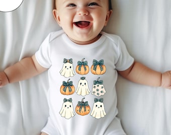 Halloween Ghost Pumpkin Bodysuit, Coquette Halloween Bow Pumpkin Ghost Toddler, Spooky Cute Fall, Coquette Ghost, Pumpkin Bow Youth Shirt