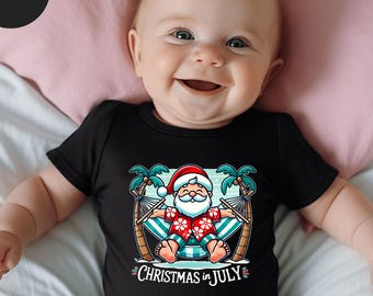 Christmas In July Summer Bodysuit, Hammock Santa, Tropical Christmas, Beach Santa Toddler, Palm Tree Santa, Summer Holiday, Relaxing Santa