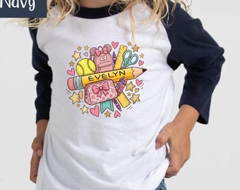 Personalized Back To School Shirt, Name Pencil Crayon Youth Shirt, School Supplies, First Day Of School, Kids Student Gift, Classroom Tee