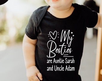 Custom Bestie Auntie Baby Bodysuit, Personalized Bestie Uncle Bodysuit, Custom Aunt And Uncle Baby Bodysuit, Custom Besties Funny Bodysuit