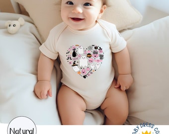 Doodle Heart Halloween Baby Bodysuit, Organic Cotton Fall Onesie