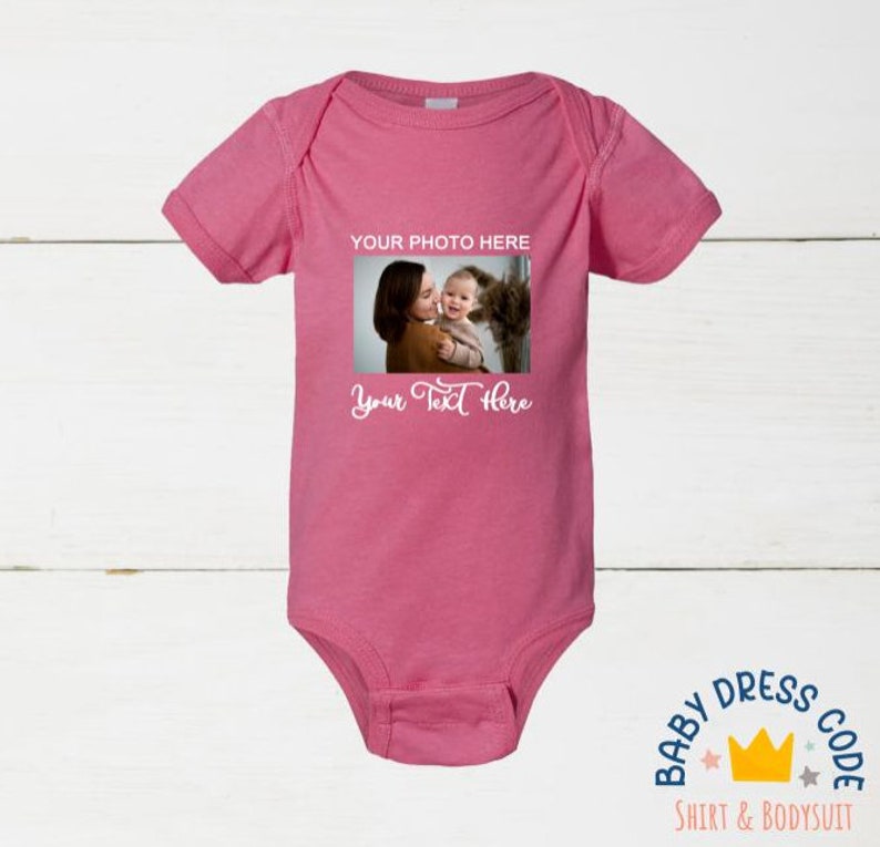 Body de bebé con foto personalizada, Body de bebé con su foto aquí, Regalo de cumpleaños personalizado, Body de bebé con texto personalizado, Regalo personalizado del Día de la Madre imagen 5