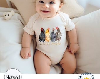 Body de bebê com estampa de galinha: Camiseta infantil com estampa de animal de fazenda