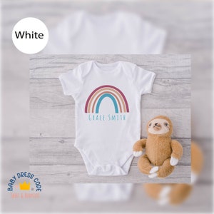 Personalized Name Neutral Rainbow Raglan Onesie®, Custom Rainbow Toddler Shirt, Cute Baby Shower Gift, Modern Rainbow Gift Baby Bodysuit