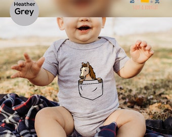 Horse Pocket Baby Bodysuit, Cute Toddler Shirt