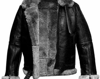 Men's B3 Aviator Sheepskin Leather Bomber Jacket: RAF Style Winter Coat