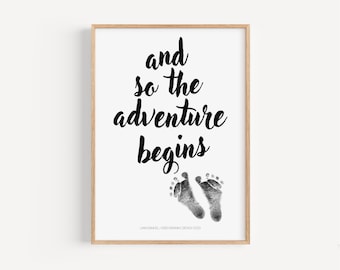 Personalized baby footprint handprint set as a keepsake, nursery poster, birth gift, baby footprint set