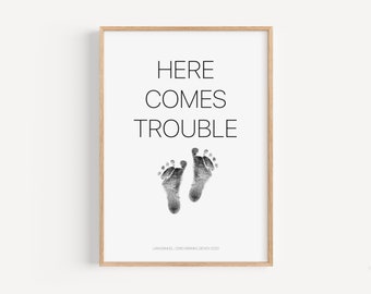 Personalized baby footprint handprint set as a keepsake, nursery poster, birth gift, baby footprint set