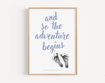 Personalized baby footprint handprint set as a keepsake, nursery poster, birth gift, baby footprint set