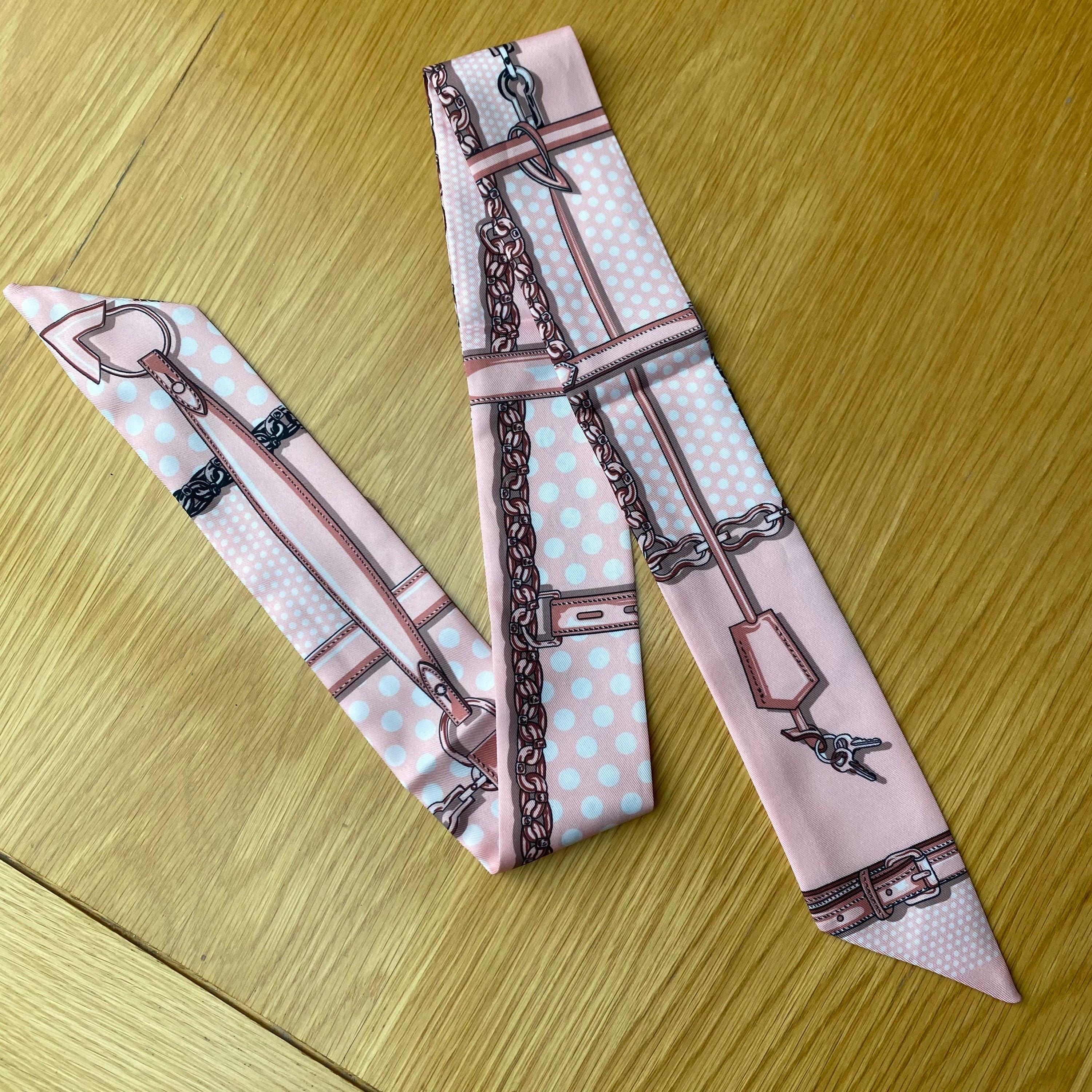 Pink Chain Print Bandeau Silk Style Scarf for Handbags