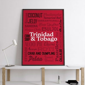 Trinidad & Tobago Food Poster Caribbean Cuisine Vibrant Trinidadian Culture Food Art Caribbean Wall Decor Gift for Trinidad Foodie
