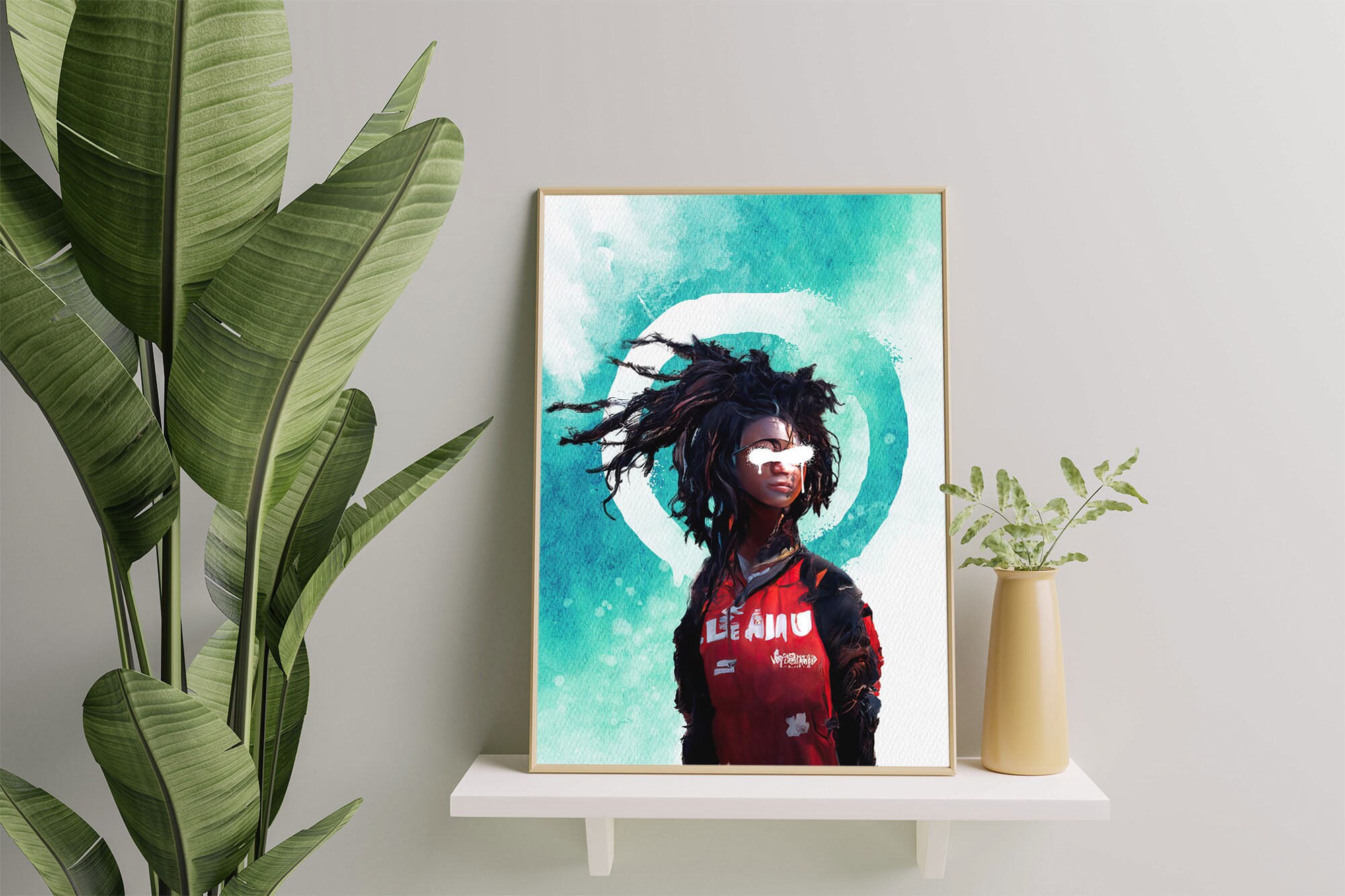Printable Rasta Girl Wall Art, Green Watercolor Poster, 18x24 Downloadable Digital Art, Red and ...