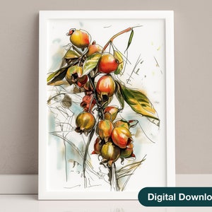 Caribbean Fruit Painting Tropical Wall Art Fruit Watercolor Art Colorful Kitchen Decor Caribbean Wall Decor Art Botanical Living Room Decor