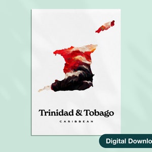 Karte von Trinidad & Tobago, rot weiß und schwarz Poster, herunterladbare digitale Kunst, druckbare Malerei