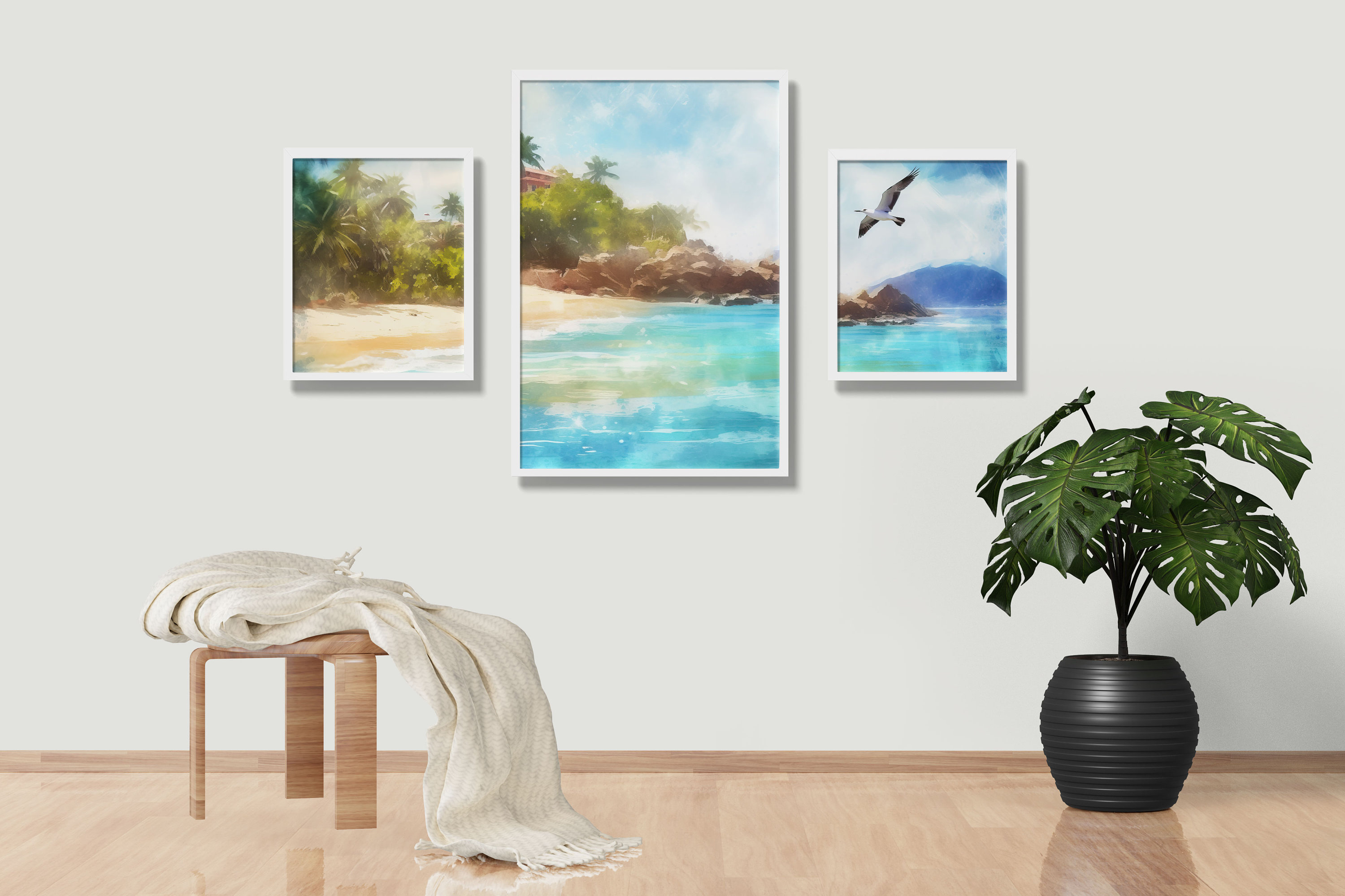 Beach Wall Art for Living Room Island Painting Watercolor Print Blue ...
