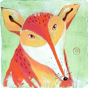 Fox Painting Animal Original Art Funny Cute Artwork Small Pet Portrait Acrylic Wall Art 6*6 inches by IrinaPlaksinaArt