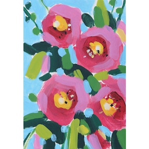 Hollyhocks Painting Floral Original Art Flower Bouquet Artwork Acrylic Wall Art 4*6 inches by IrinaPlaksinaArt
