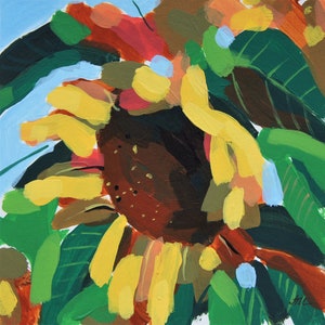 Sunflower Painting Kansas Original Art Floral Flower Artwork Small Abstract Acrylic Wall Art by IrinaPlaksinaArt